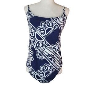 Aerie One Piece Strappy Swimsuit Women's Size XXL Blue White Floral Lined NEW